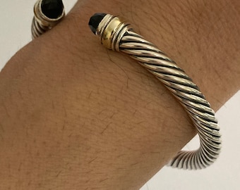 David Yurman Classic Onyx  Bracelet,5mm 925 Sterling Silver & 14K Gold Size SMALL