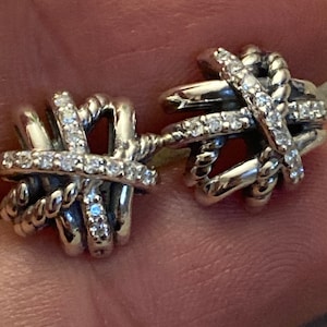 Previously Used David Yurman Sterling Silver Crossover Diamond Stud Earrings