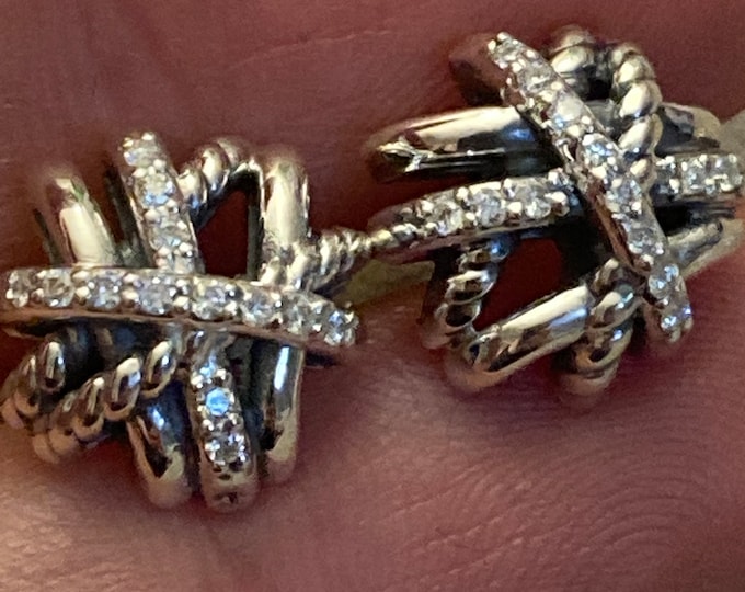 Previously Used David Yurman Sterling Silver Crossover Diamond Stud Earrings