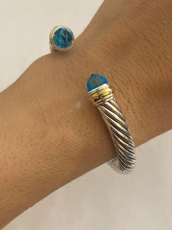 David Yurman 7mm Classic Blue Topaz Bracelet, 925 SS Gold