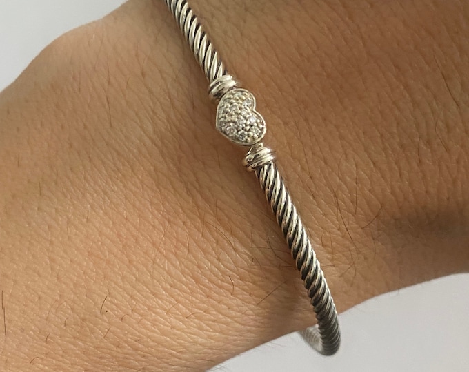 USED David Yurman Diamond HEART BRACELET
