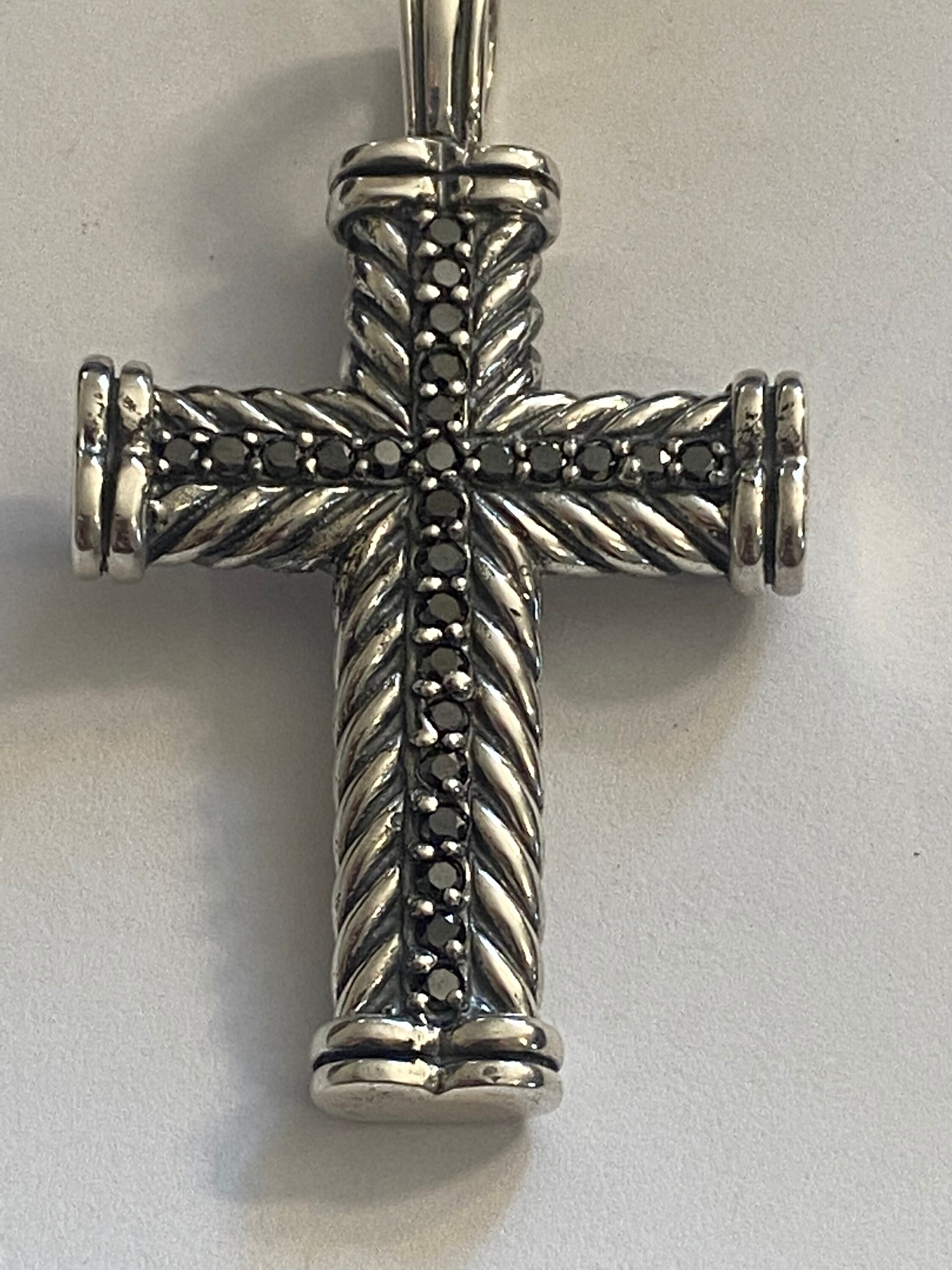 David Yurman Large Black Diamond Cross Pendant Chevron Chain