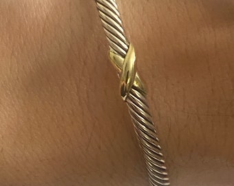 Bracciale David Yurman X, 4 mm, argento sterling 925 e oro 18 carati, taglia media