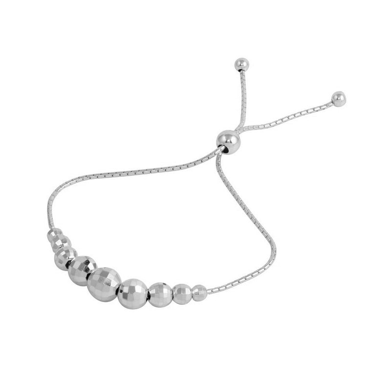 7.9mm Nickel Free Metal /& Rhodium Graduated 3.8 925 Sterling Silver Rhodium Plated Adjustable Lariat Beaded Bracelet