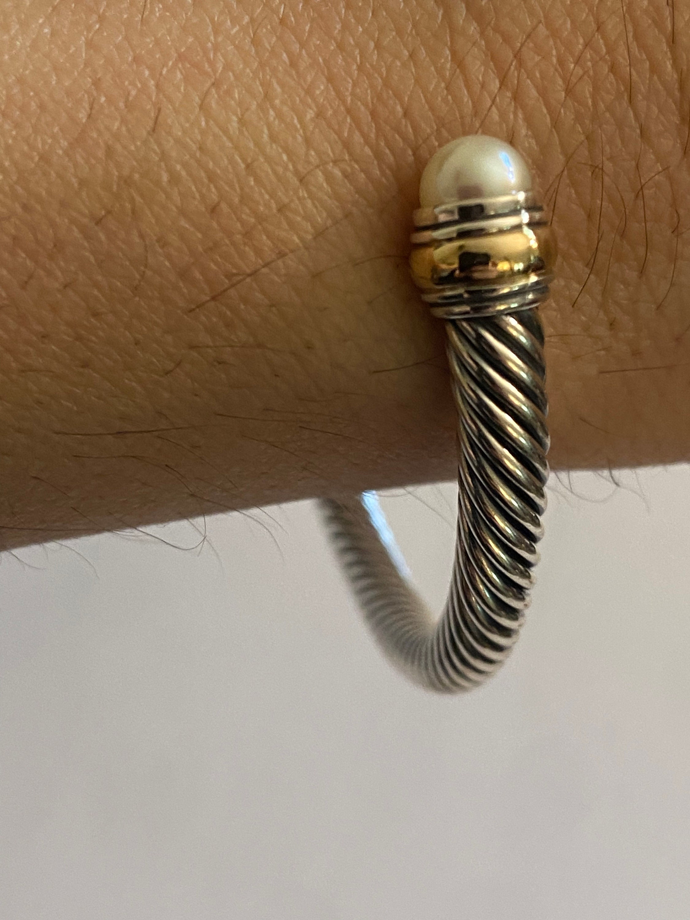 David Yurman Classic Pearl Bracelet 5mm 925 Sterling Silver 14K Gold Size Medium