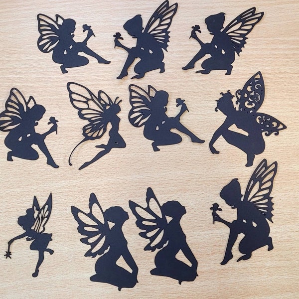 Fairy Die Cut Out Silhouette - Assorted Fairy Cutout x 14. Great for card making, scrapbooking, fairy jar, embellishments,  free delivery