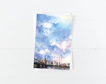 Portland Skyline Watercolor Blank 5x7 Card