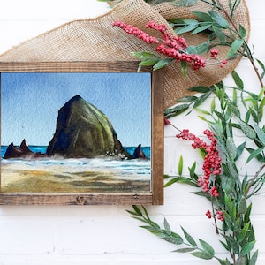 Summer at Haystack Rock in Cannon Beach Watercolor Painting