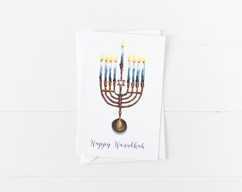 Happy Hanukkah Brass Vintage Menorah Blank 5x7 Card