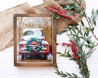 Snowy Vintage Red Truck Watercolor Print