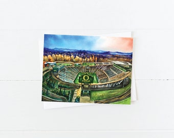Autzen Stadium Watercolor Blank 5x7 Card