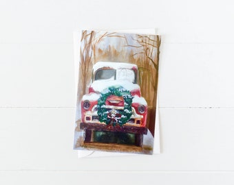 Little Red Truck Christmas Watercolor Blank 5x7 Card