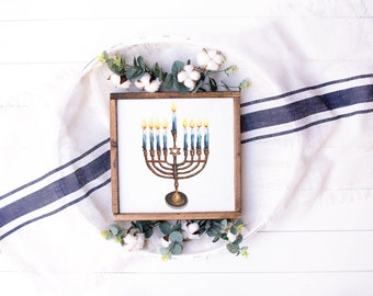 Vintage Brass Menorah Hanukkah Print and Gift