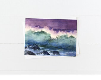 Crashing Waves at the Oregon Coast Watercolor Blank 5x7 Card