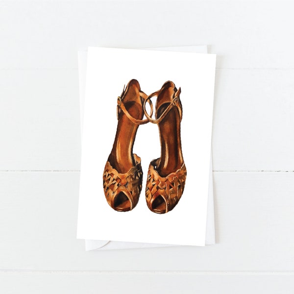 Strappy Brown Leather Shoes Fashion Birthday Card