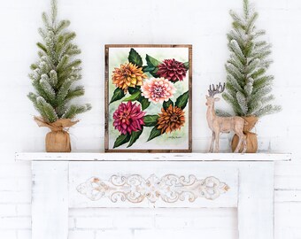 Watercolor Garden of Dahlias Print