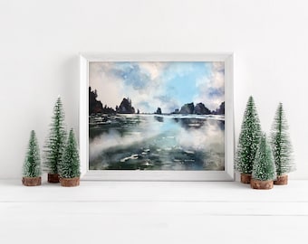 Winter at the Oregon Coast Watercolor Painting