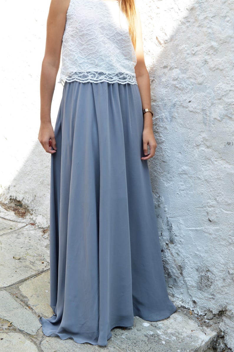 gray chiffon skirt