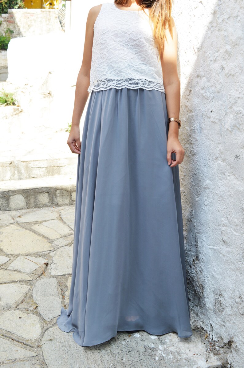 gray chiffon maxi skirt