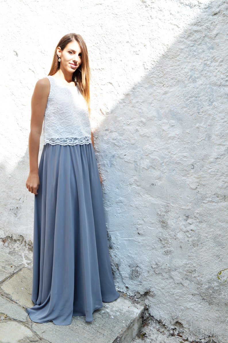 gray chiffon maxi skirt