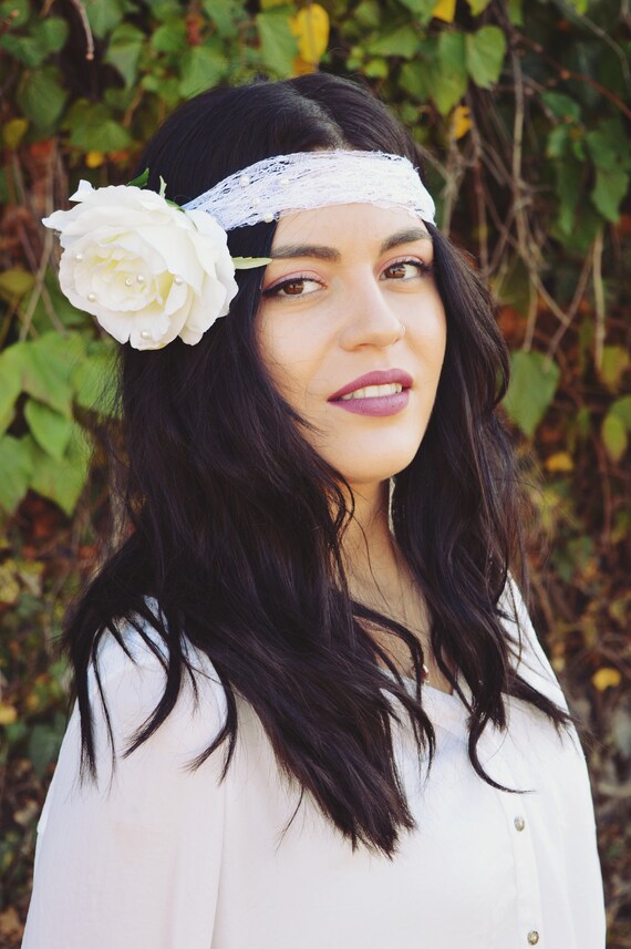 Ivory Rose Crown Wedding Flower Hair Bridal Shower Image 0