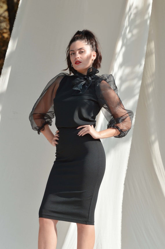 sheer black plus size top