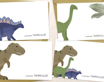 Dinos /Dinosaur Notecard Set /Set of Flat Personalized Dino Stationery /Thank you/ Name cards/dino fan gift/dinosaur illustration/dino lover