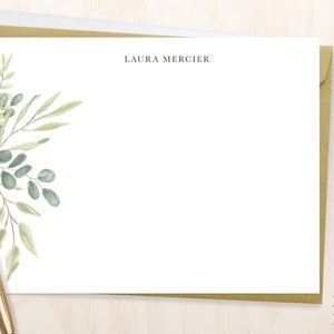 Greenery Personalized Notecard Set /feminine Stationery/watercolor Green leaves notecard/gift for mom/housewarming gift stationery