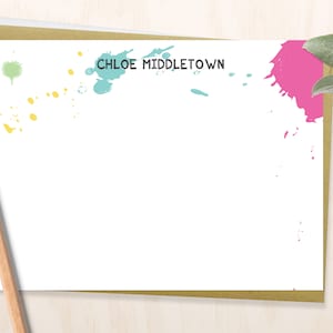 Personalized Art Notecard Set / Set of Flat Painting Stationery/ Artsy Thank you cards/Painter/Cool Teen stationery/splash paint/artist gift