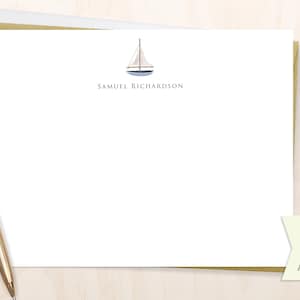 Nautical Personalized Notecard Set /Set of Flat Boating Stationery /Thank you Cards/Sailboat/Watercolor Sailing cards/sailor/ boat lover