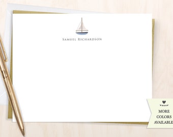 Personalized Nautical Notecard Set: Watercolor Sailboat Stationery