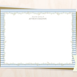 Monogram Greenery and stripes Personalized Notecars/Set of Flat chic delicate Stationery/Initial notecard/gift for newborn/babyshower