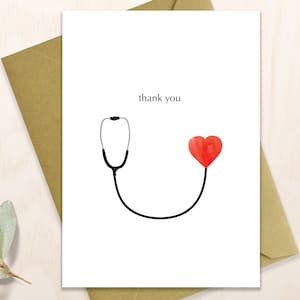 Heart Stethoscope greeting card Card/Medical Appreciation Gift/vet gift/thank you Doctor card/first responder nurse practitioner stationery