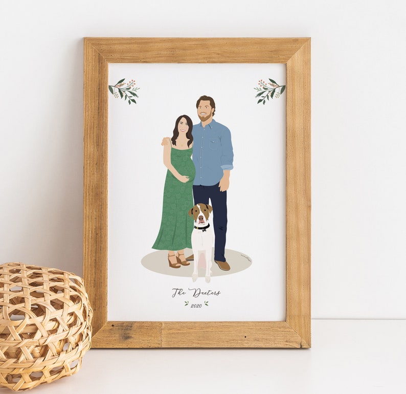 Custom Baby Announcement illustrationShower giftPersonalized husband and wifecouple art printpregnant illustrationmom to be gift
