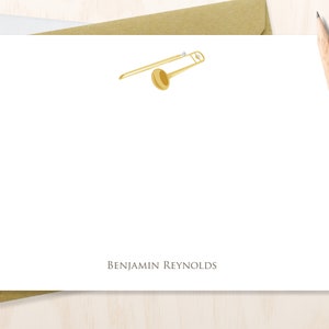 Trombone Personalized Notecard Set / Set of Flat Personalized Stationery/jazz instrument/music intrument/trombon/gift for trombon player