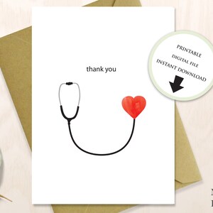 Heart Stethoscope greeting card Card/Medical Appreciation Gift/vet gift/thank you Doctor card/first responder nurse practitioner,(PDF)