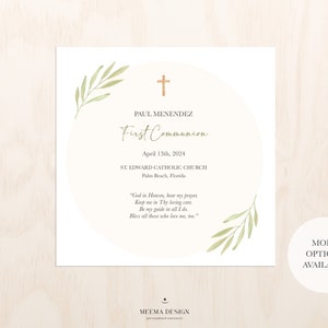First Holy Communion Square Remembrance Cards/Image Christian Celebration/Religious Occasion/Greeting Religious Card/Baptism/holy cross