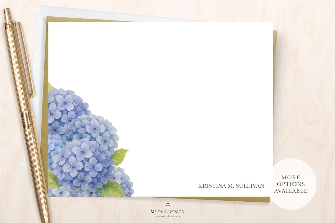 Blue Hydrangea Flower Personalized Notecard Set /feminine Stationery ...