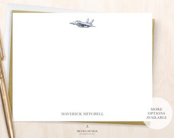 Personalized Fire Fighter Airplane Notecard Set: military fighter jet stationery