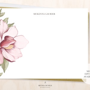 Pink Magnolia Flower Personalized Notecard Set /feminine Personalized Stationery /pink watercolor floral notecards/bridal shower gift