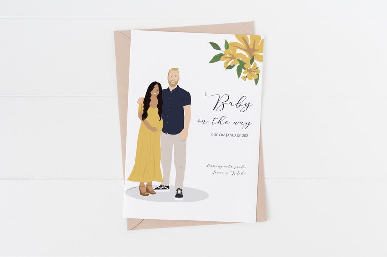 Custom Baby Announcement illustrationShower giftPersonalized husband and wifecouple art printpregnant illustrationmom to be gift