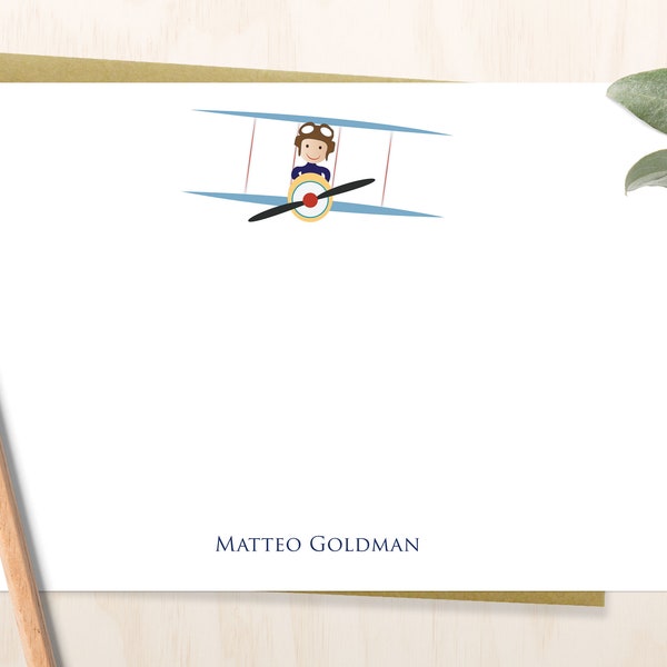 Airplane Personalized Notecard Set / Set of Flat Personalized Stationery / Thank you Cards/vintage airplane toy/ kids toy airplane/boy gift
