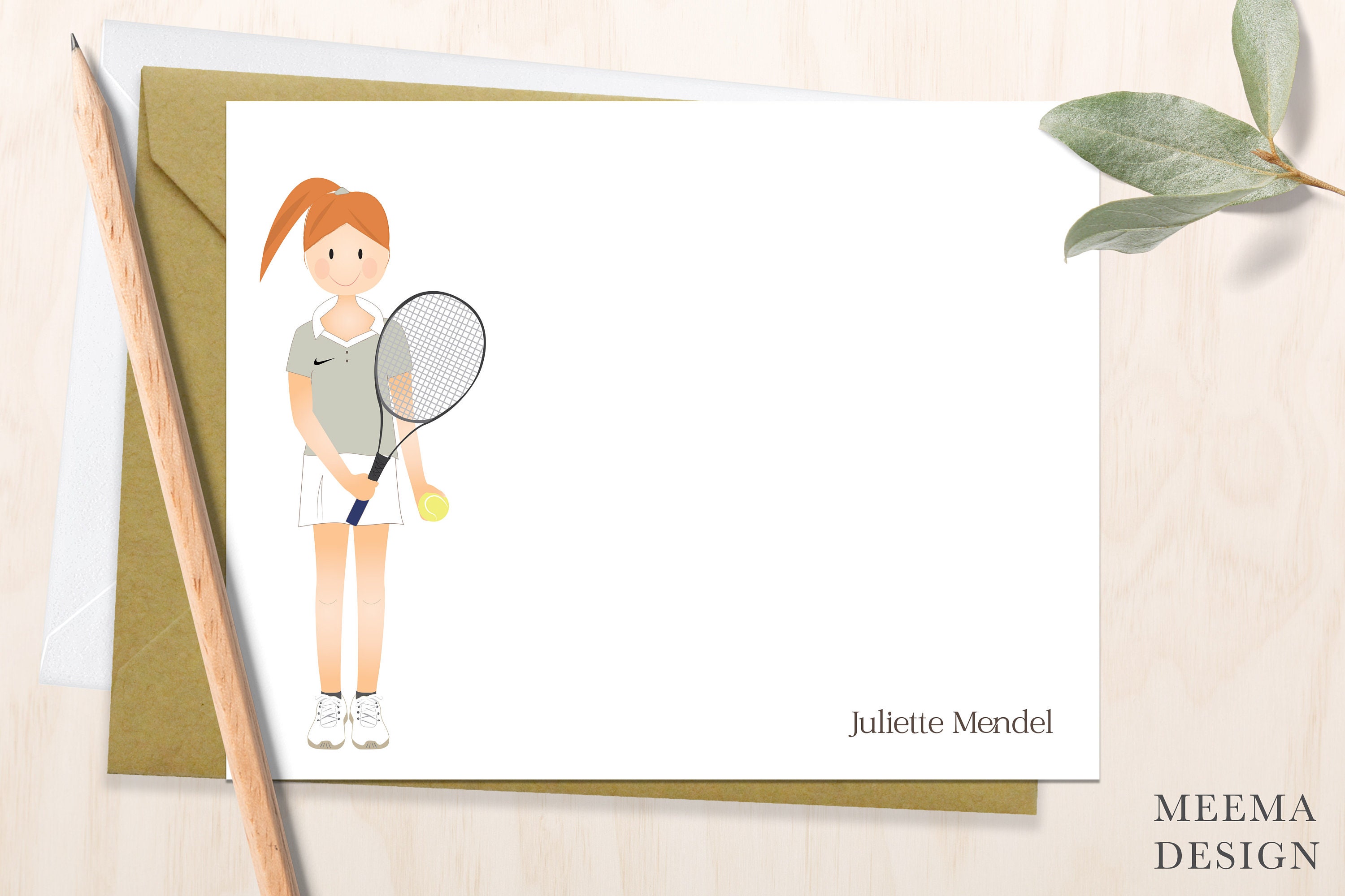 Tennis Personalized Notecard Set /racquetball Flat