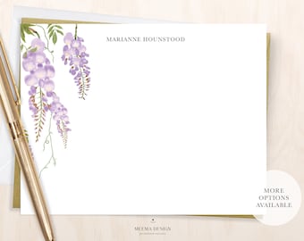 Wisteria Greenery Personalized Notecard Set /floral Personalized Stationery/watercolor wisteria stationery/gift for mom/wisteria lover gift