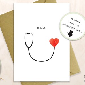 PRINTABLE Doctor thank you card/Nurse gracias/Medical worker gift/Healthcare staff /Essential worker/medical team/Nurse Practitioner/Spanish