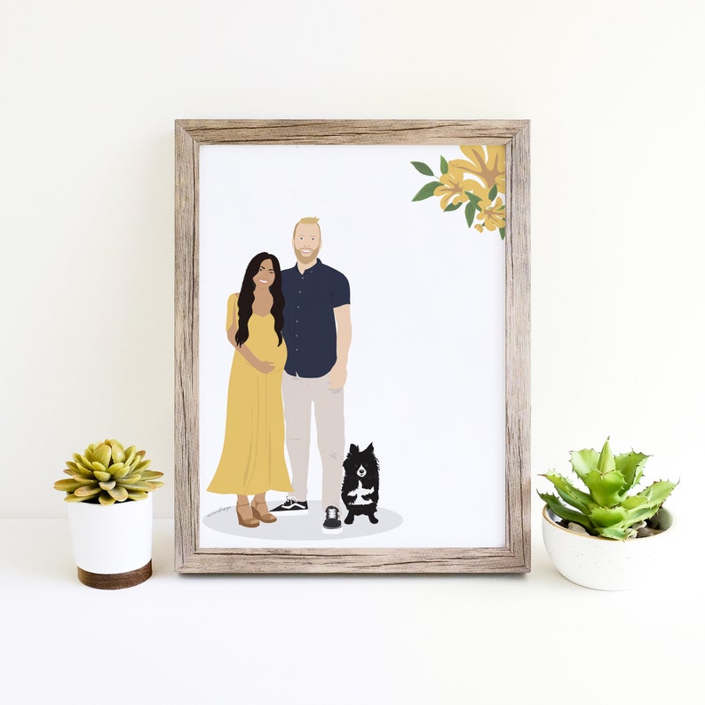 Custom Baby Announcement illustrationShower giftPersonalized husband and wifecouple art printpregnant illustrationmom to be gift