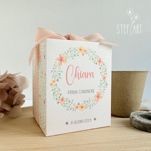 BOMBONIERA con KIT di SEMINA con vasetto compostabile, torba, semi da piantare e confetti - mod. "fiori colorati" - euro 5,90
