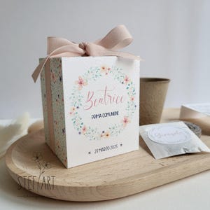 BOMBONIERA con VASETTO COMPOSTABILE, torba e semi da piantare - mod. "fiori colorati" - con confetti euro 5,60 - senza confetti euro 5,00