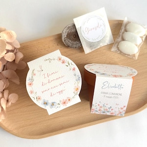 BOMBONIERA ECOLOGICA con vasetto in terracotta e semi da piantare - mod. "Fiori rosa e azzurri" - Euro 5,90 cad.