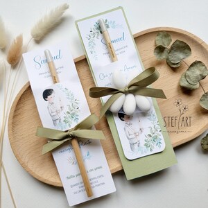 BOMBONIERA ECOLOGICA con matita piantabile - mod. "bambino con candela" - con confetti euro 5,90 - senza confetti euro 4,00